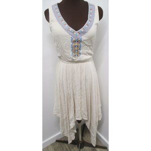MIAMI EMBROIDERED SUMMER DRESS SIZE SMALL HANKERCHIEF HEM